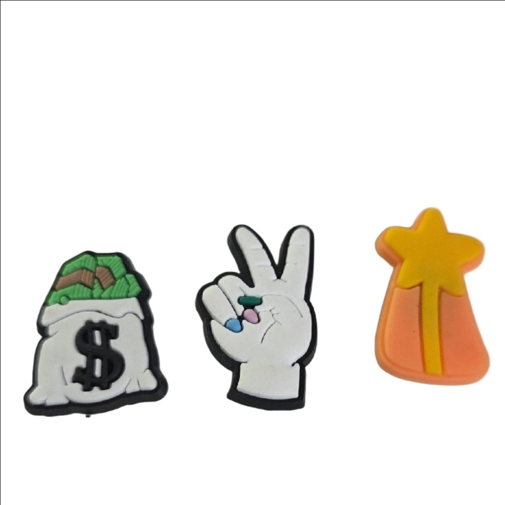 Shoe Charms Set of 3 Money Bag Peace Sign Star